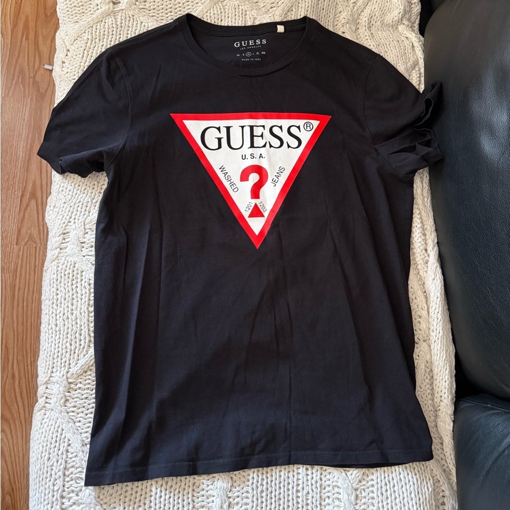 GUESS Black Tee with Red & White Triangle Logo